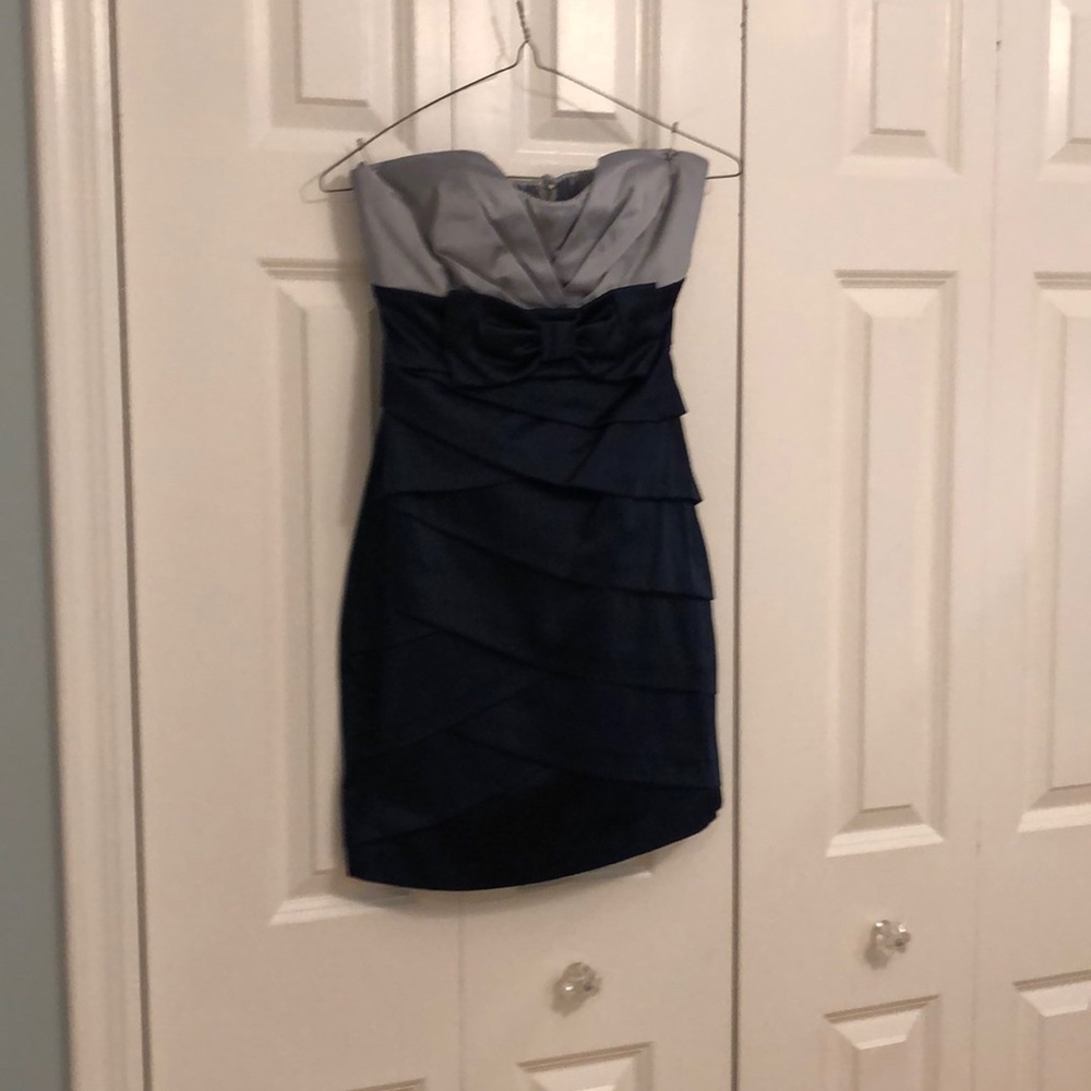Navy and silver satin short dress